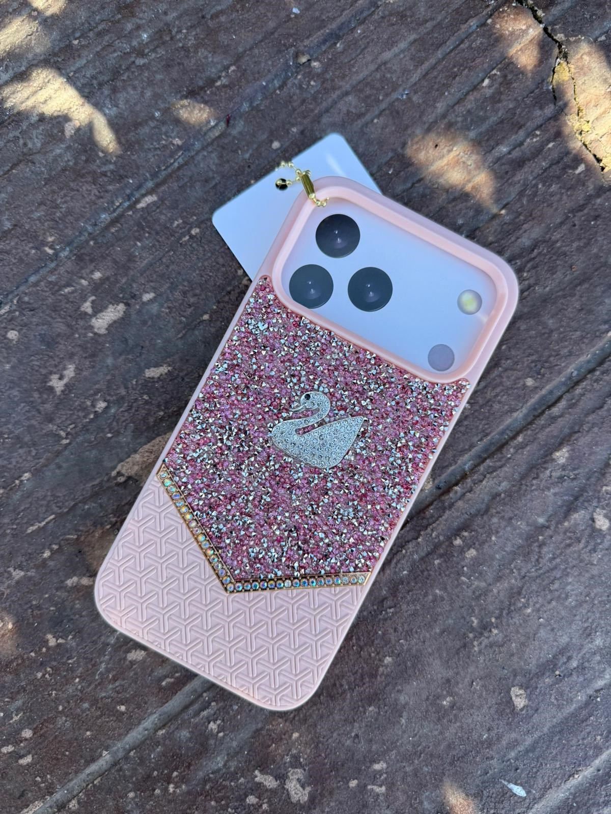 Diamond Kuğu Motifli Taşlı Luxury Kılıf Pembe Renkli