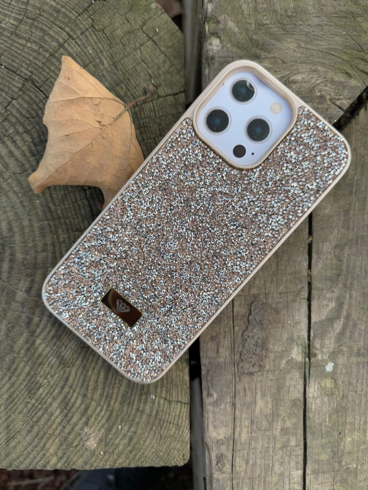 Diamond Luxury Taşlı Sert Silikon Telefon Kılıfı Gold Renkli