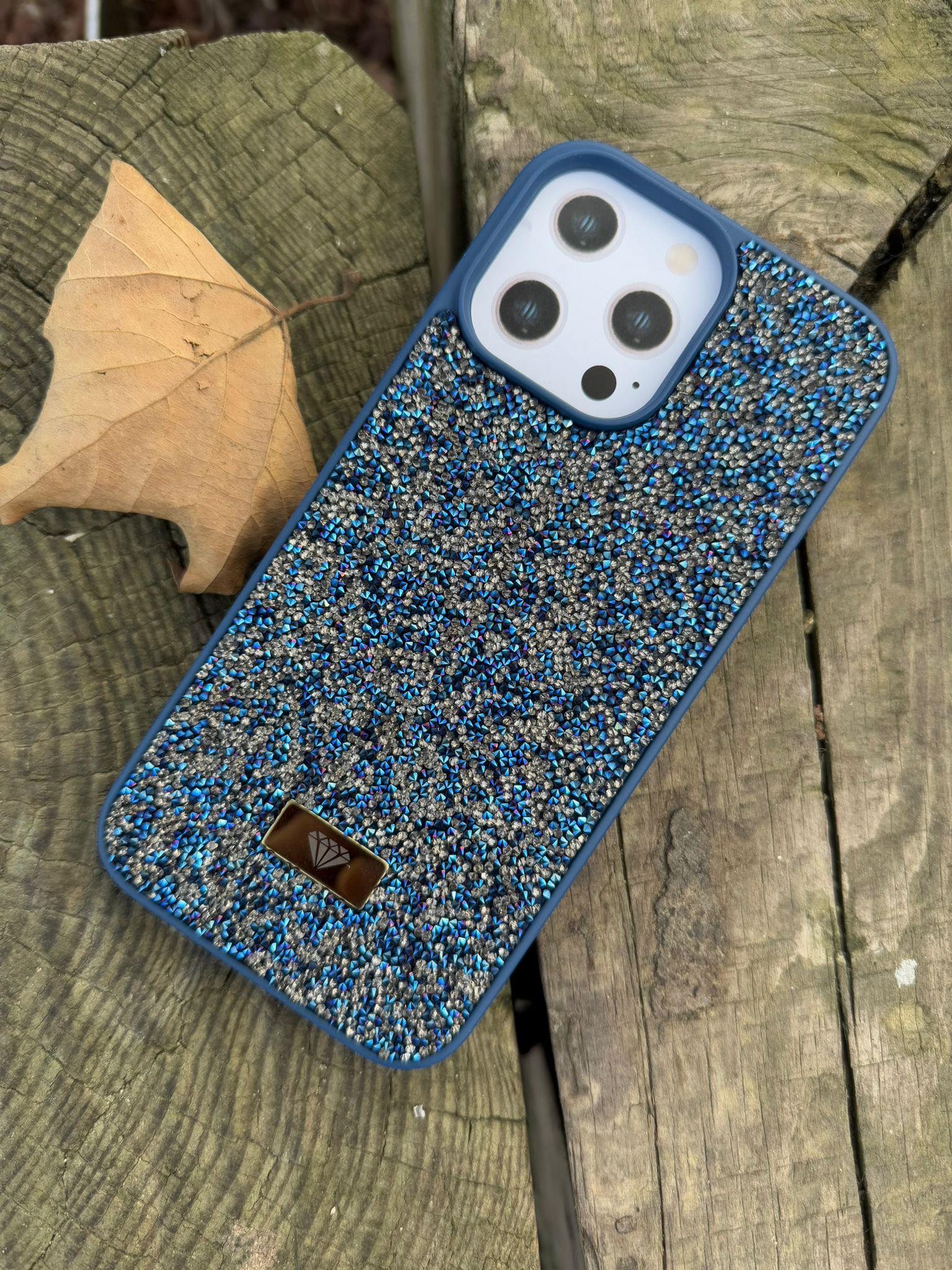 Diamond Luxury Taşlı Sert Silikon Telefon Kılıfı Lacivert Renkli