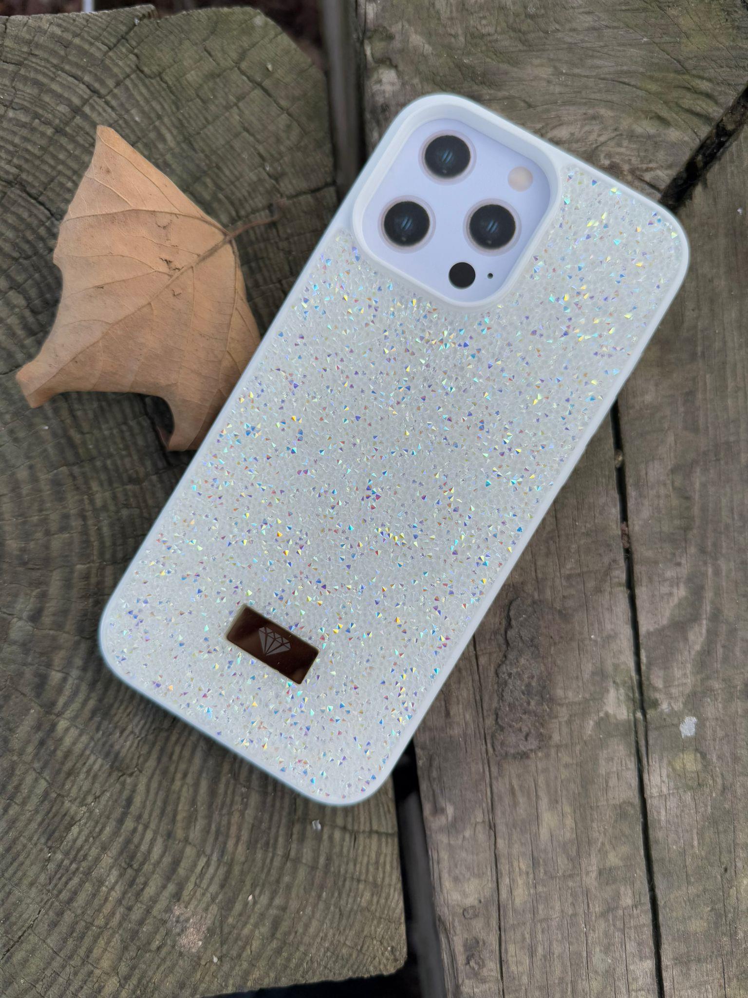 Diamond Luxury Taşlı Sert Silikon Telefon Kılıfı Beyaz Renkli