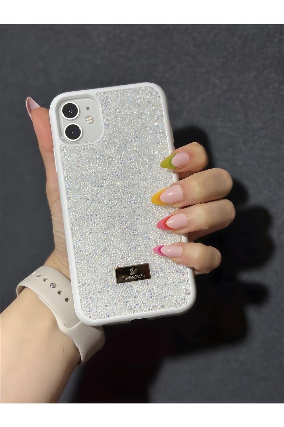 Diamond Luxury Taşlı Silikon Telefon Kılıfı Beyaz