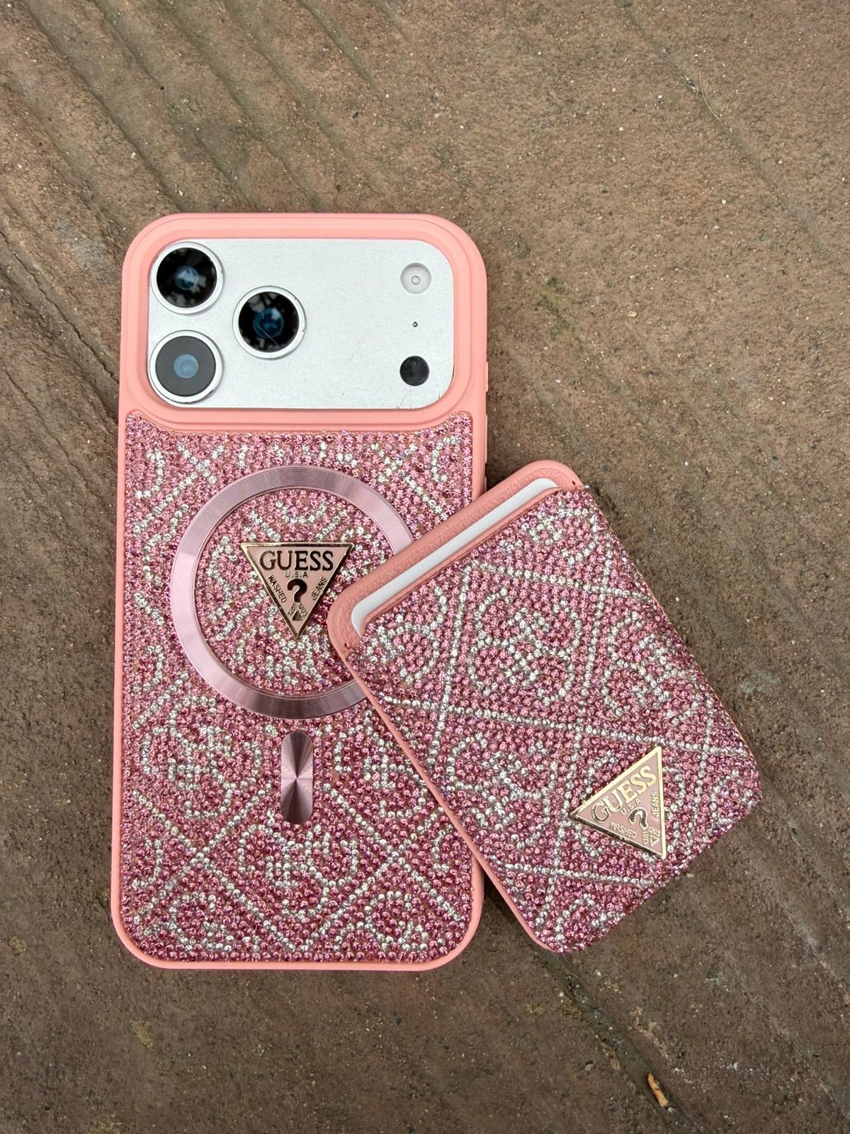 Diamond Spark Taşlı Kartlıklı Kılıf Pembe Renkli