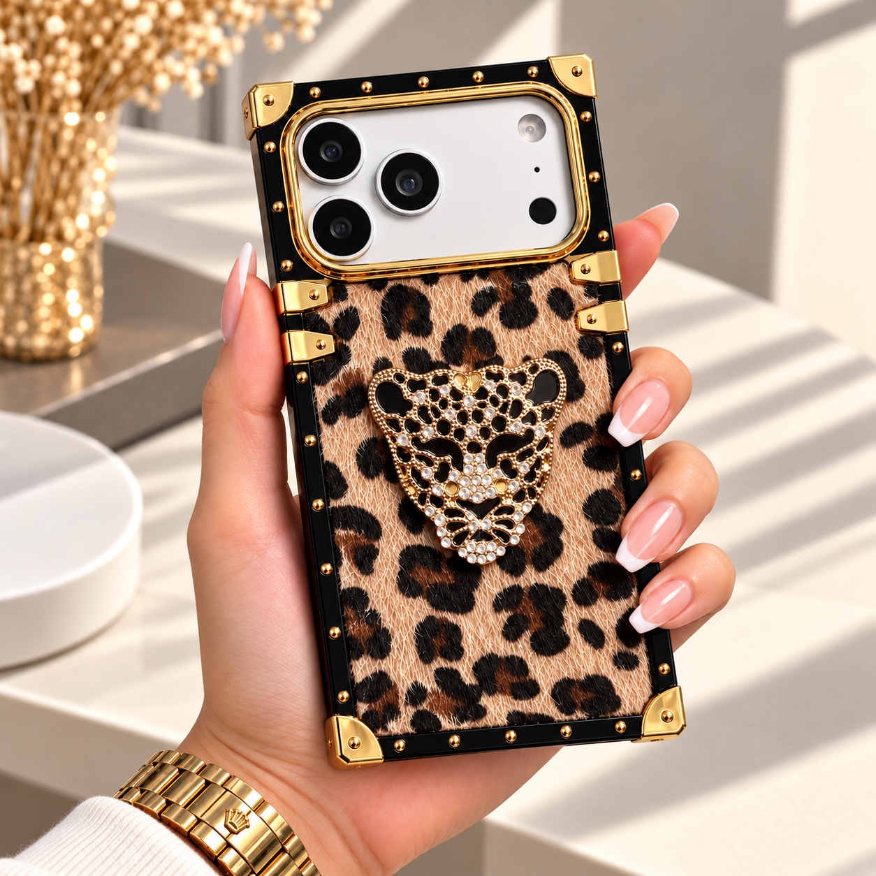 Diva Gold Leopar Tasarım Luxury Kılıf Kahve Renkli