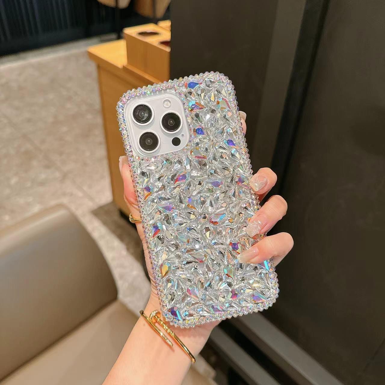 Full Orijinal Taşlı Exclusive Silikon Kenarlı Telefon Kılıfı Gümüş Renkli