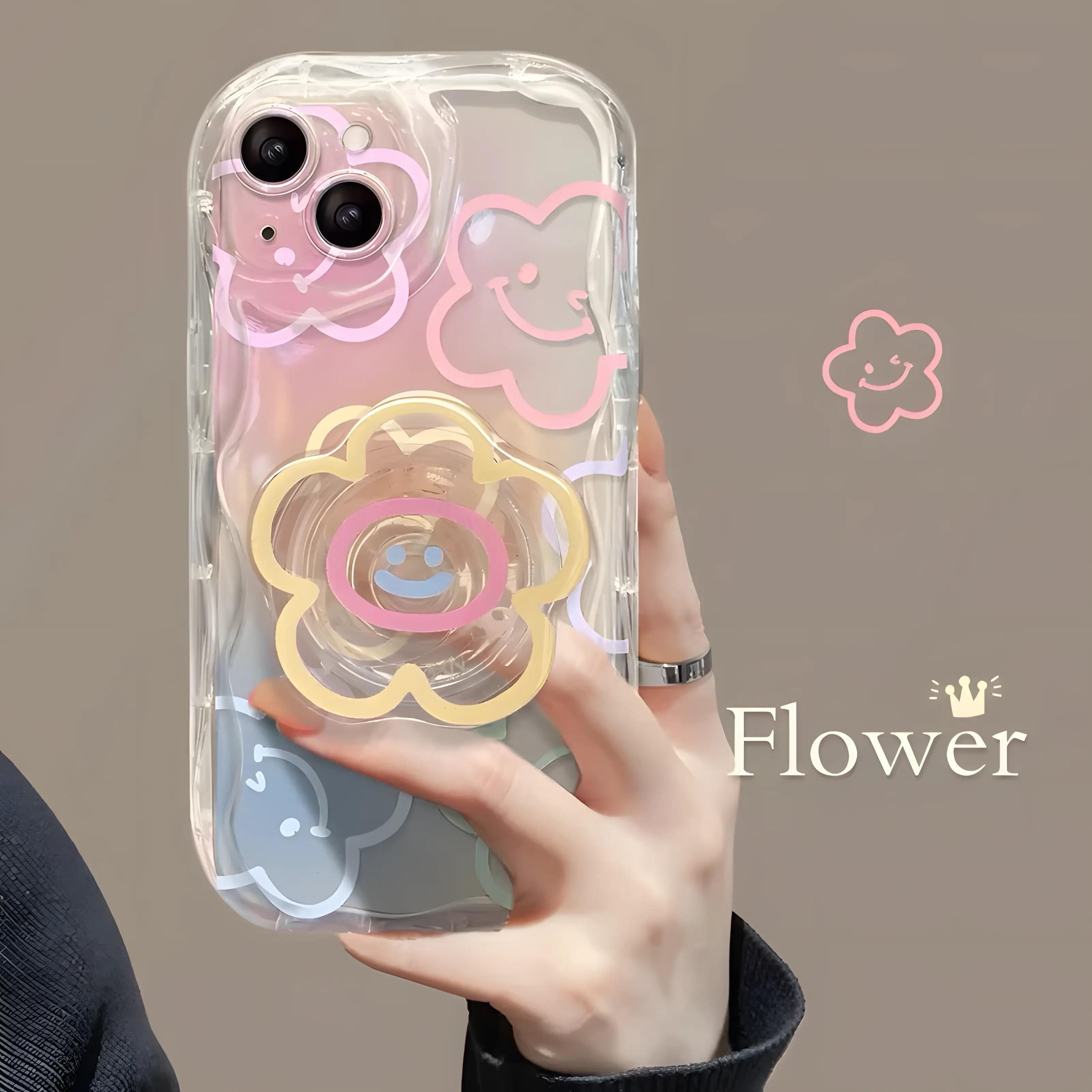 Gülümseme Temalı Popsoketli Şeffaf Silikon Telefon Kılıfı