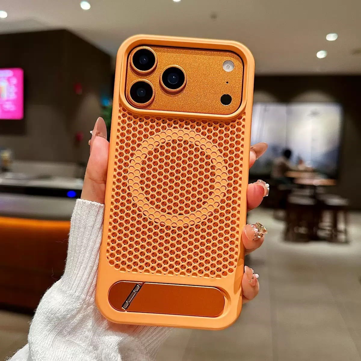 Honeycomb Petek Desenli Standlı Kılıf Turuncu Renkli