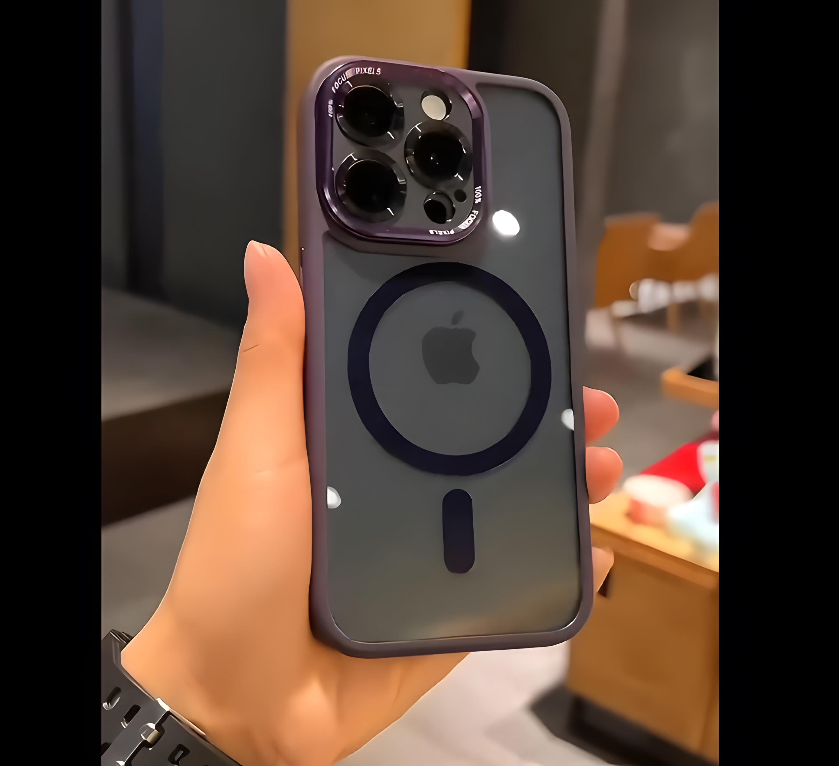 Kamera Korumalı Şeffaf Renkli Mmc Magsafe Telefon Kılıfı Mor Renkli