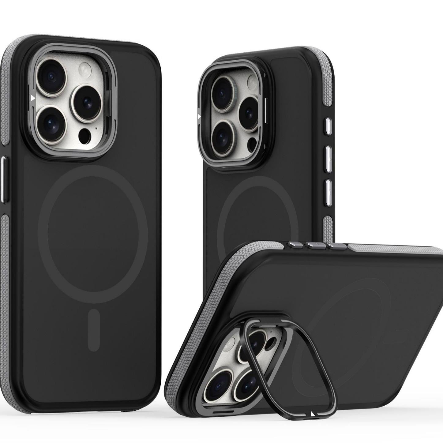 Kamera ve Lens Korumalı Standlı Magsafe Telefon Kılıfı Titanyum