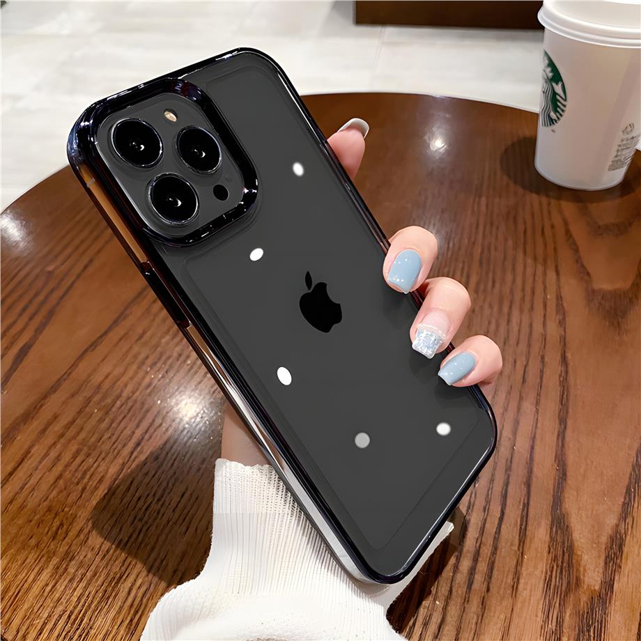 Kenarları Renkli Parlak Nikelaj Silikon Telefon Kılıfı Siyah Renkli