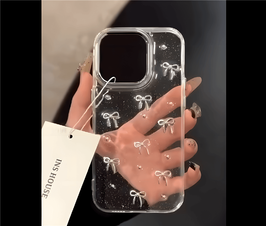 Kurdele Tasarımlı Şeffaf Simli Telefon Kılıfı