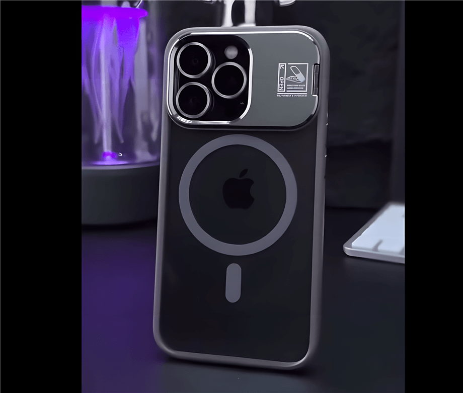 Lens Korumalı Ayarlanabilir Standlı Magsafe Metal Tuşlu Telefon Kılıfı