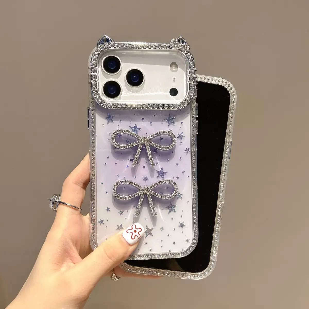 Luxury Simli Fiyonklu MagSafe Özellikli Kılıf Lila Renkli