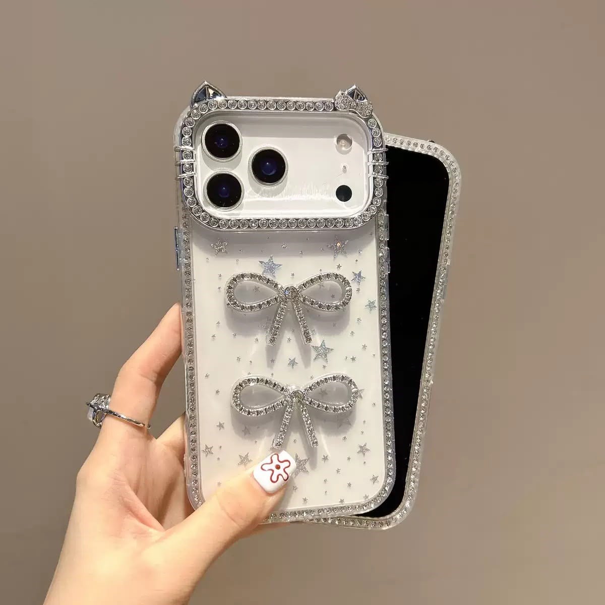 Luxury Simli Fiyonklu MagSafe Özellikli Kılıf Şeffaf Renkli