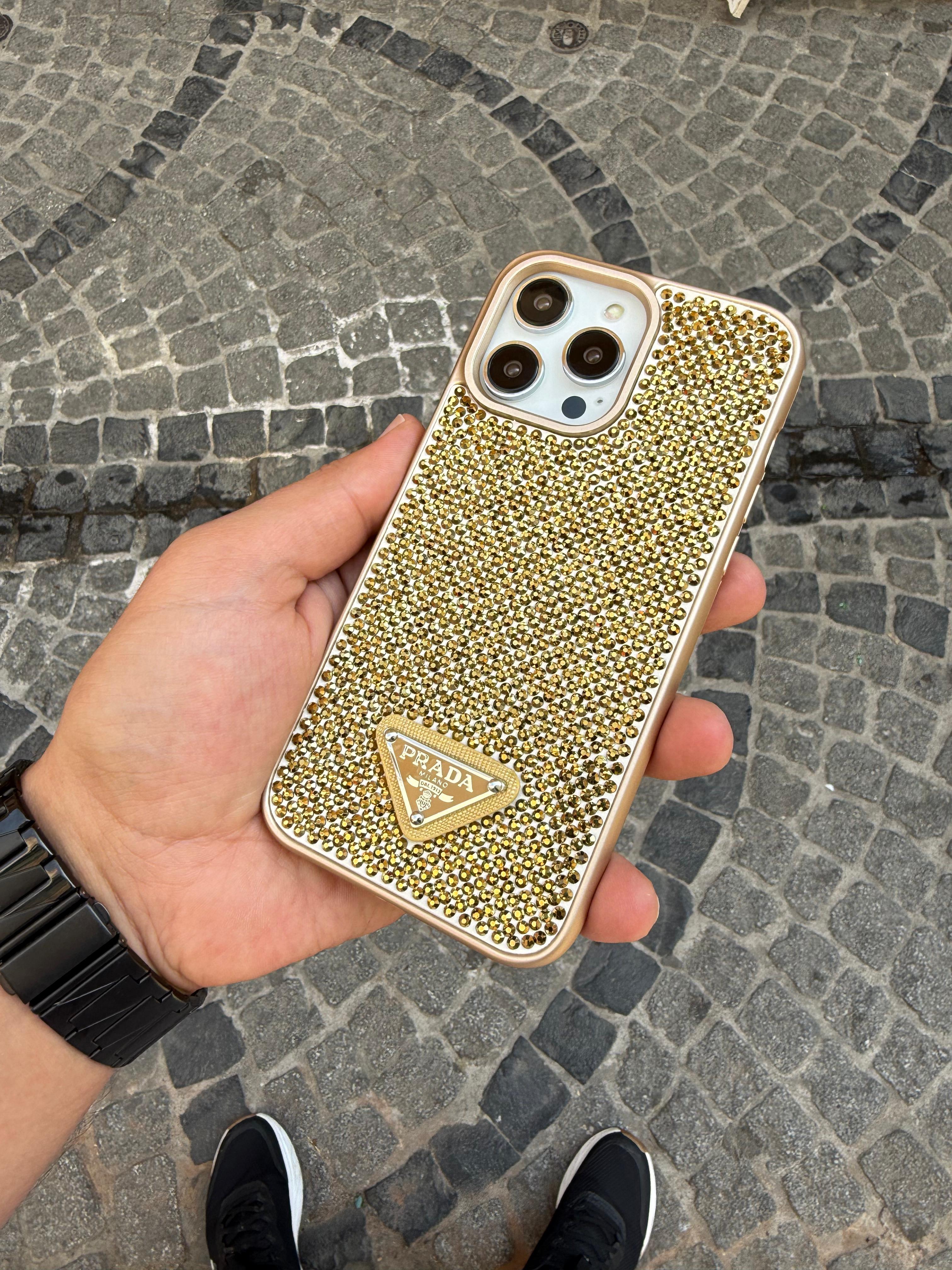 Luxury Taşlı Silikon Telefon Kılıfı Gold Renkli