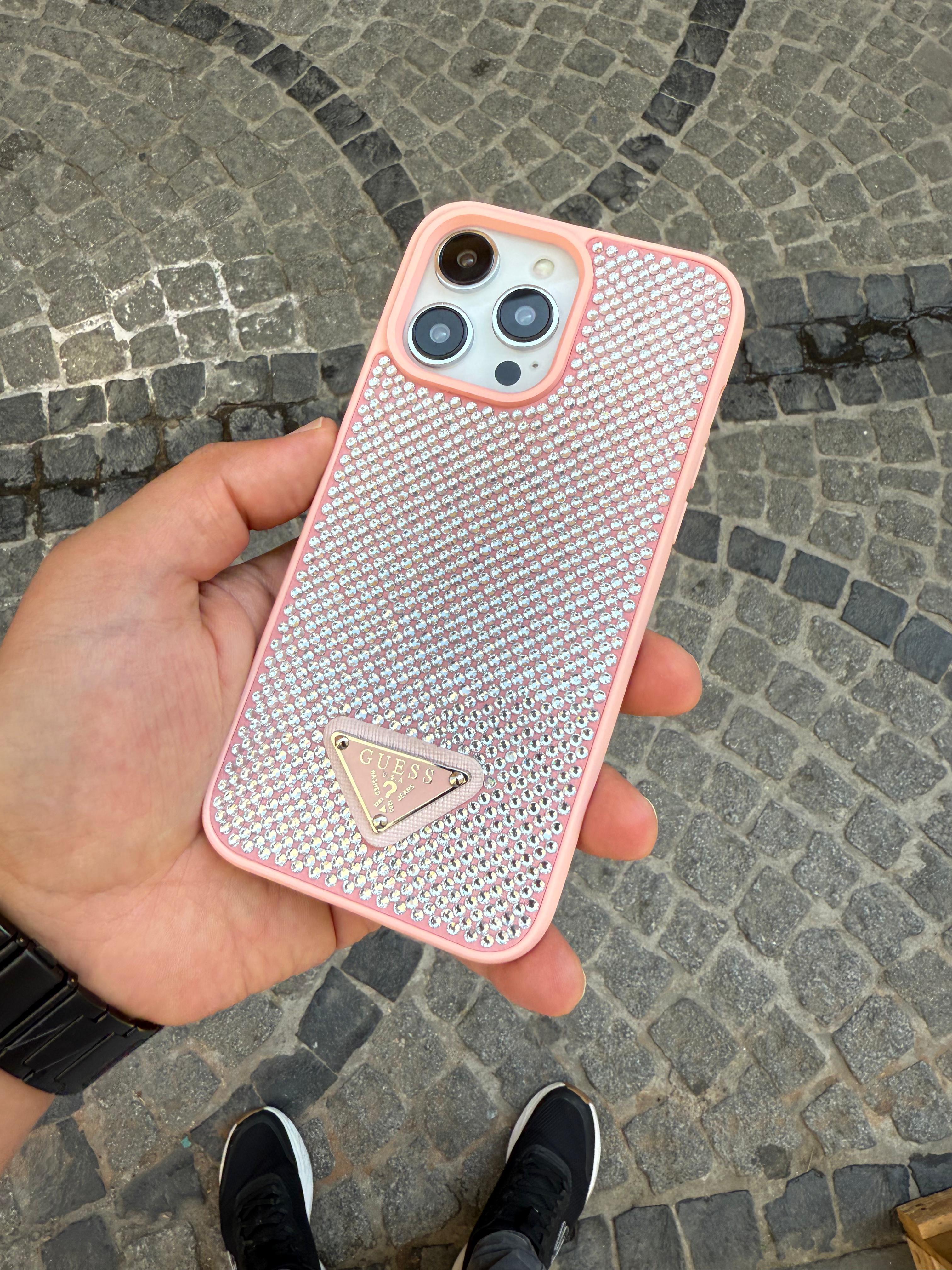 Luxury Taşlı Silikon Telefon Kılıfı Pembe renk   Renkli