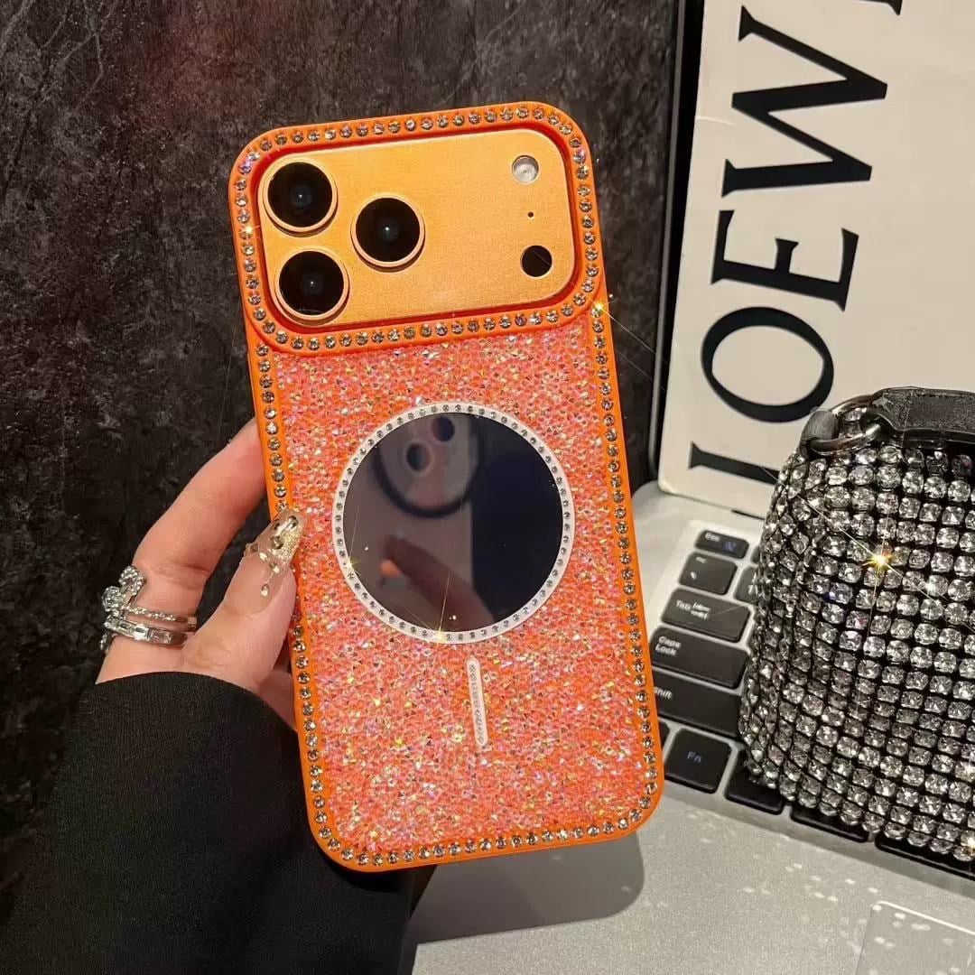 Mirror Aura Taşlı Aynalı Premium Kılıf Turuncu Renkli