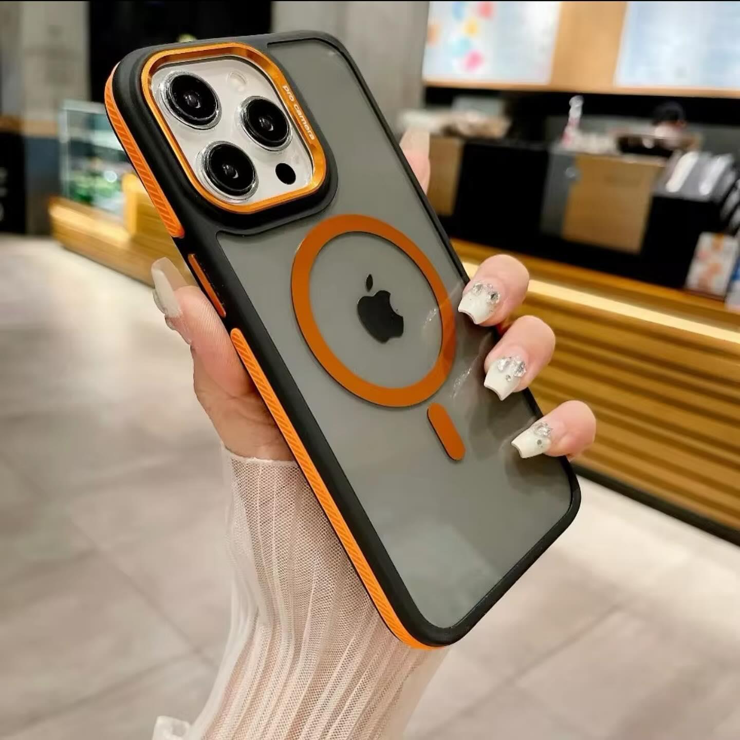 Orange Krom Çerçeveli Magsafe Telefon Kılıfı