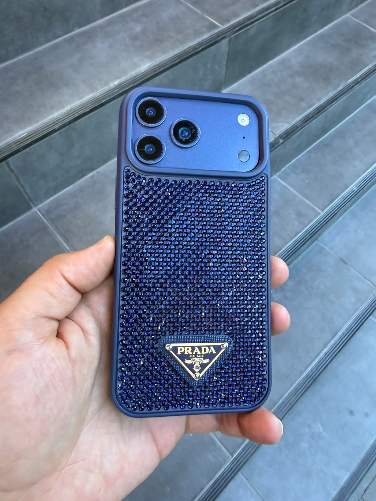 PRD Taşlı Luxury iPhone Kılıfı Lacivert Renkli