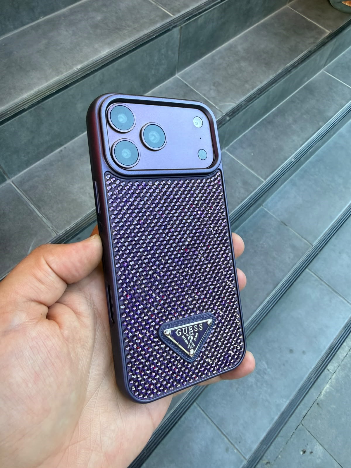 PRD Taşlı Luxury iPhone Kılıfı Mor Renkli