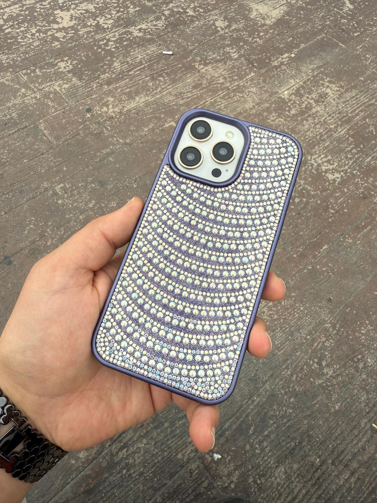 Puloka İnci Taşlı Silikon Telefon Kılıfı Mor Renkli