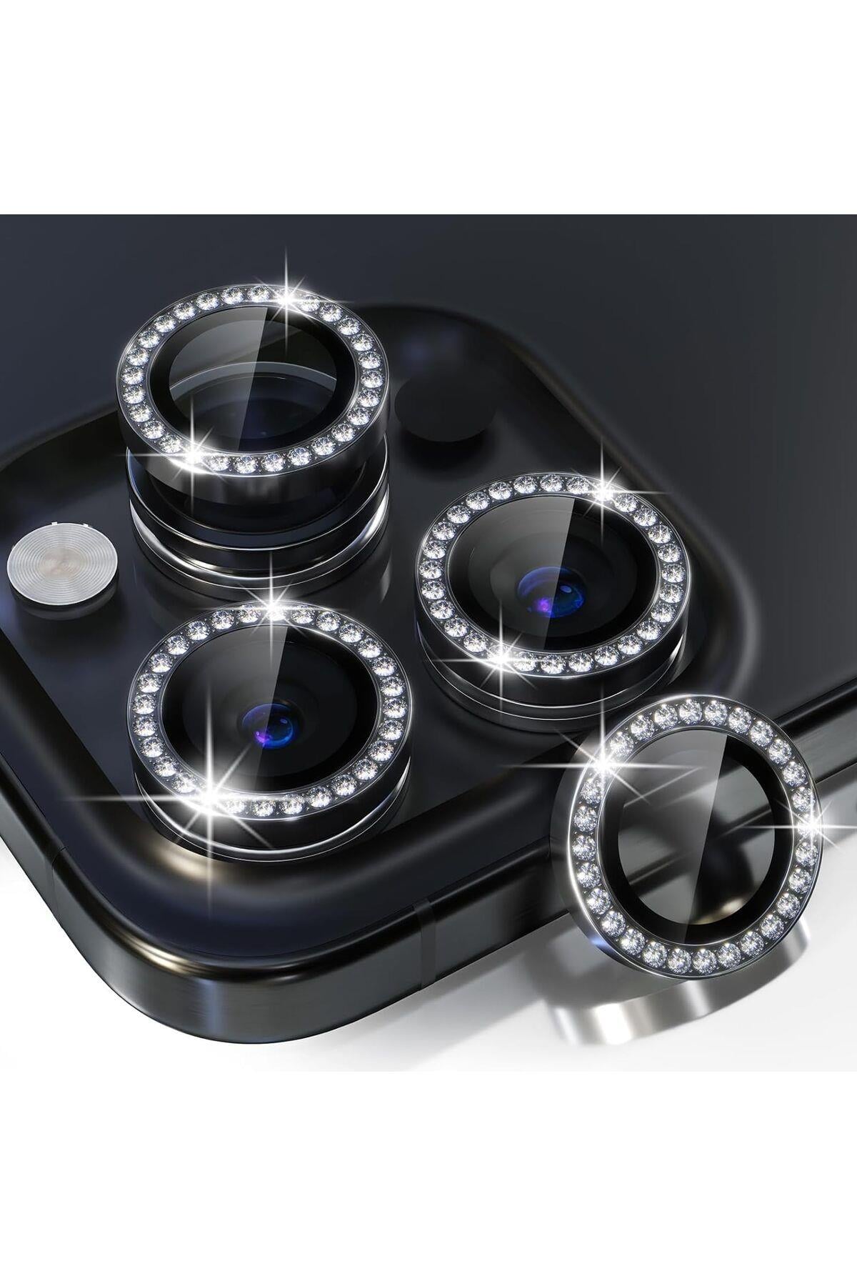 Safir Taşlı Kamera Lens Koruyucu Siyah Renkli