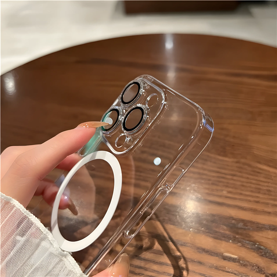 Sararmayan Parlak Sert Mika Magsafe Telefon Kılıfı Gümüş Renkli