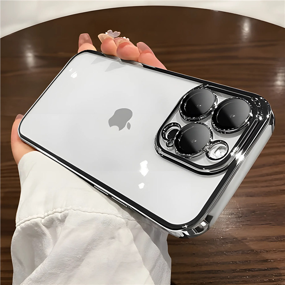 Sararmaz Kamera Lens Korumalı Sert Mika Telefon Kılıfı  Gümüş Renkli