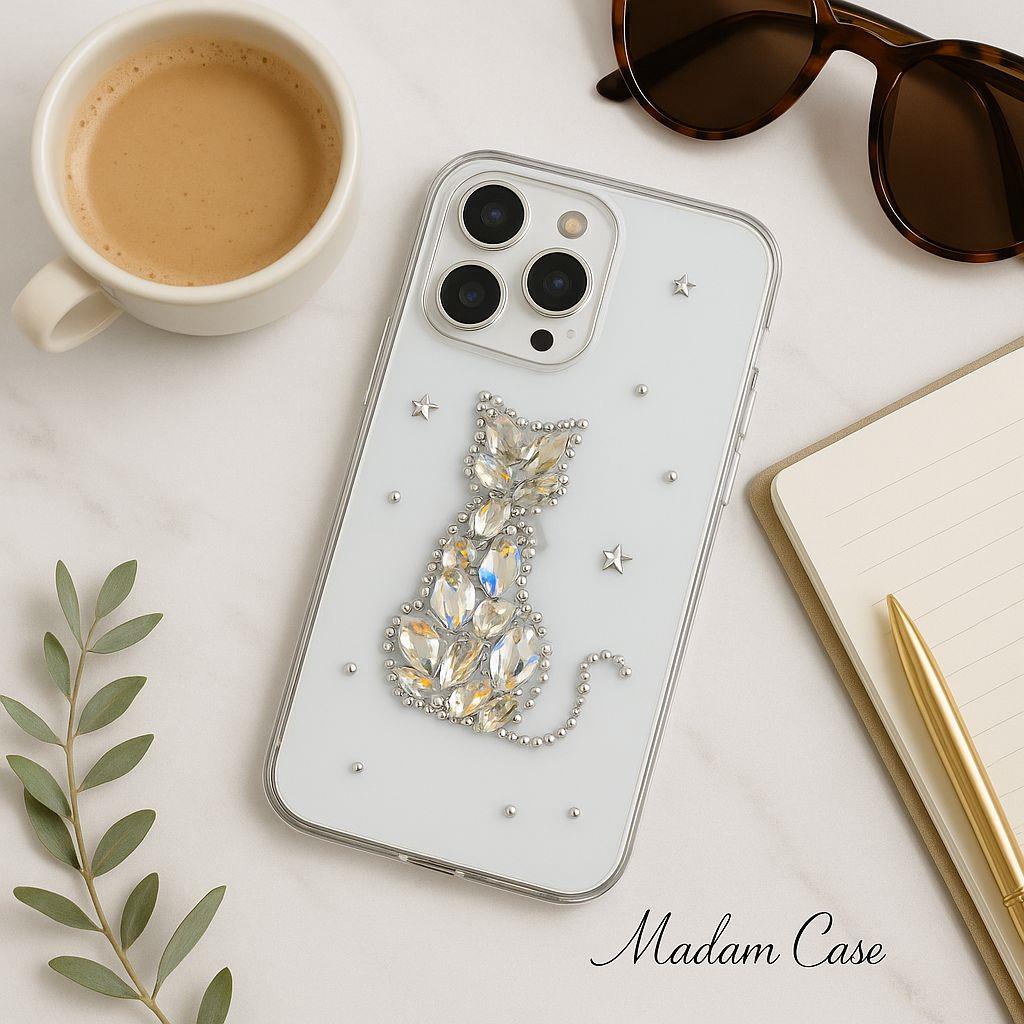 Şeffaf Renk Taşlı Cat Motifli Diamond Kılıflar