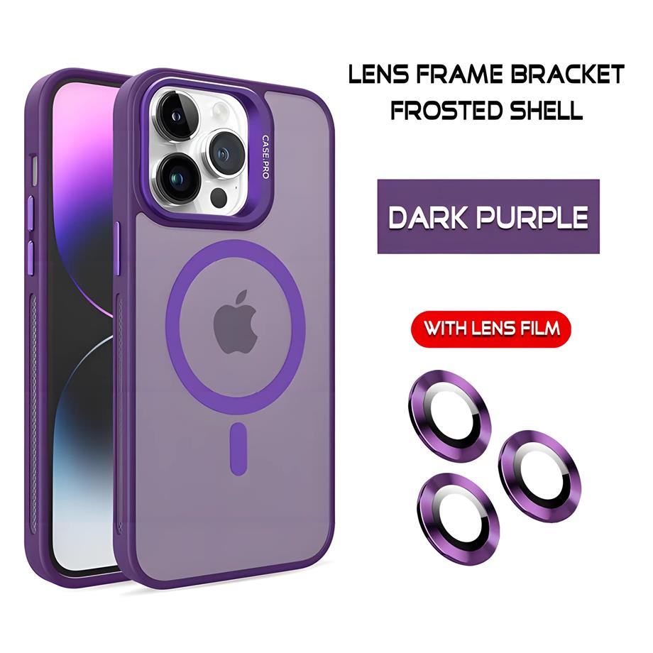 Standlı Metal Çerçeveli Lens Ve Kamera Korumalı Magsafe Telefon Kılıfı Mor Renkli