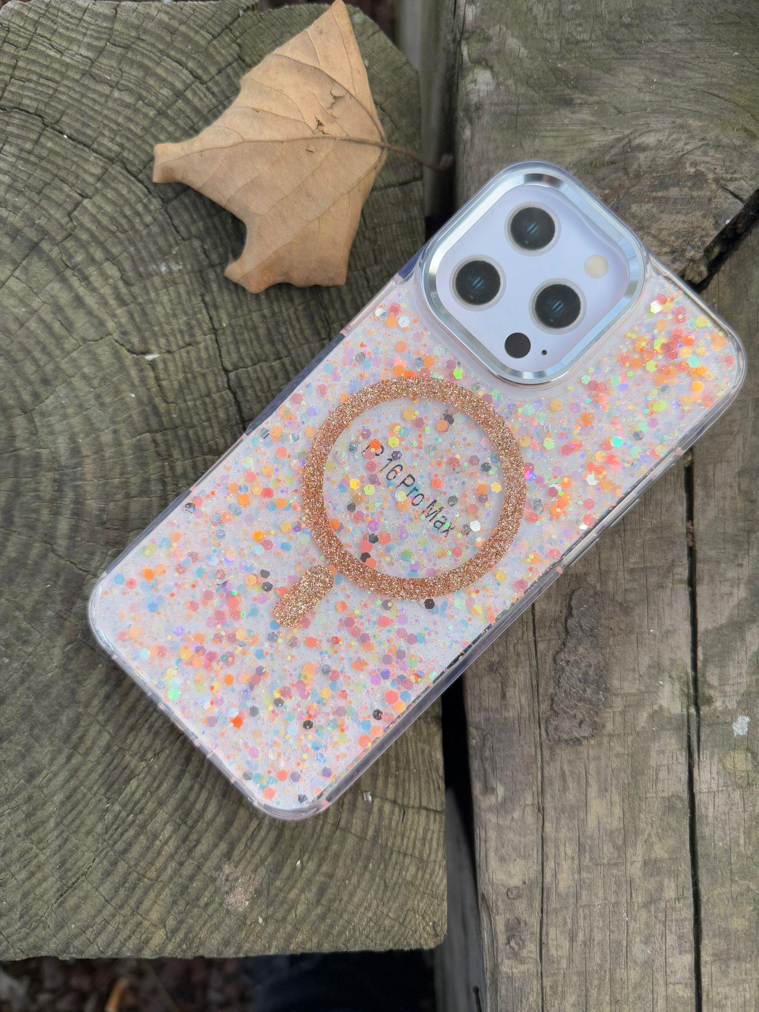 Starlight Glitter Simli Magsafe Telefon Kılıfı Turuncu Renkli