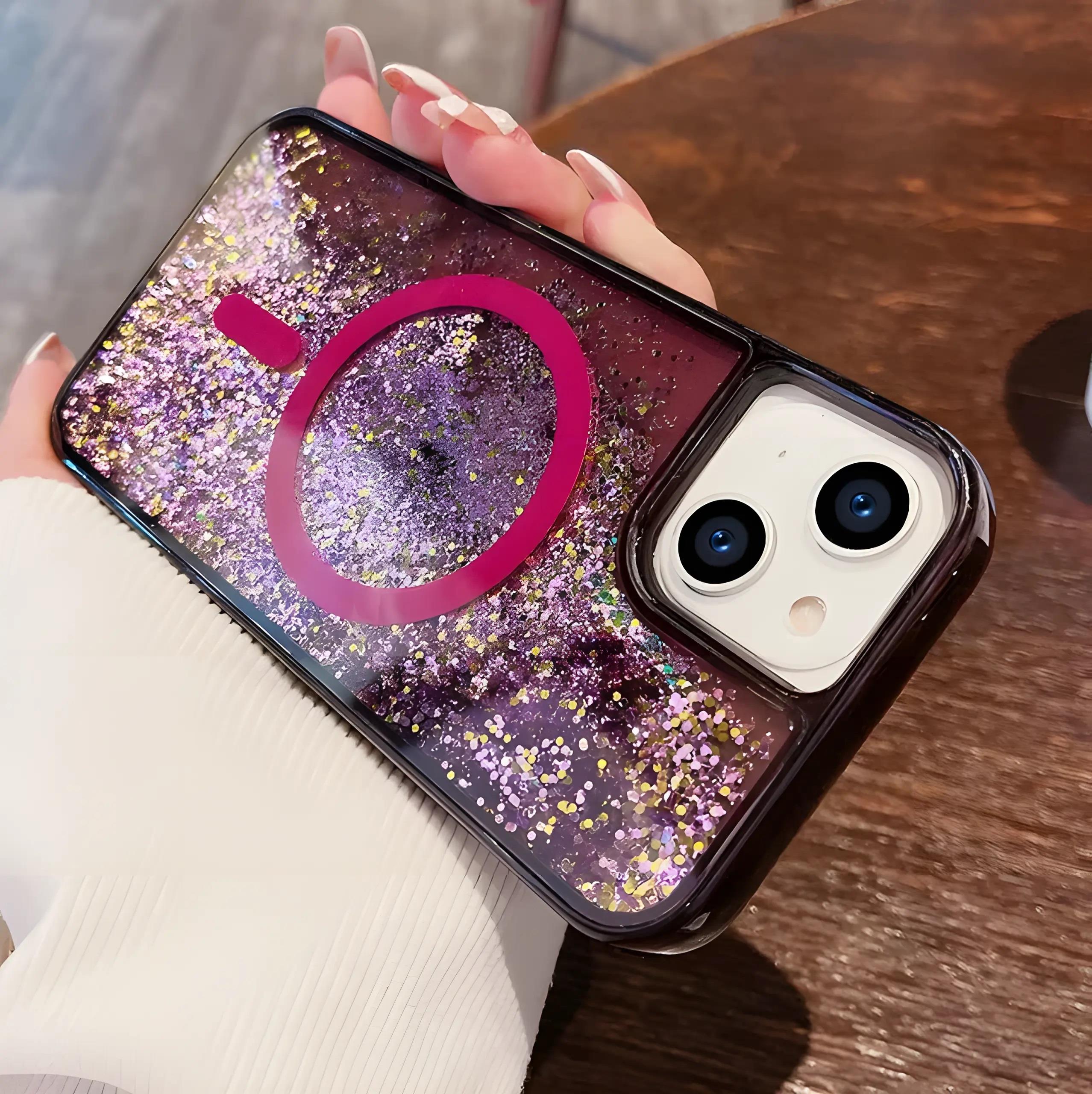 Sulu Simli Star Magsafe Telefon Kılıfı Mor Renkli