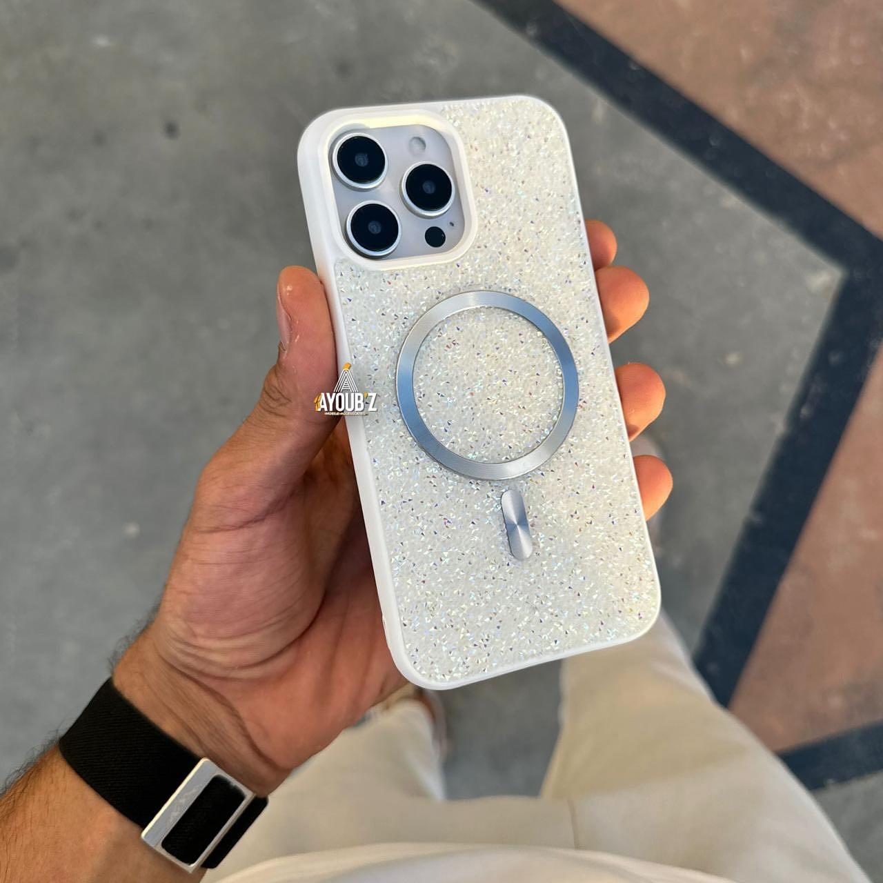 Swa Luxury Taşlı Magsafe Telefon Kılıfı Beyaz Renkli