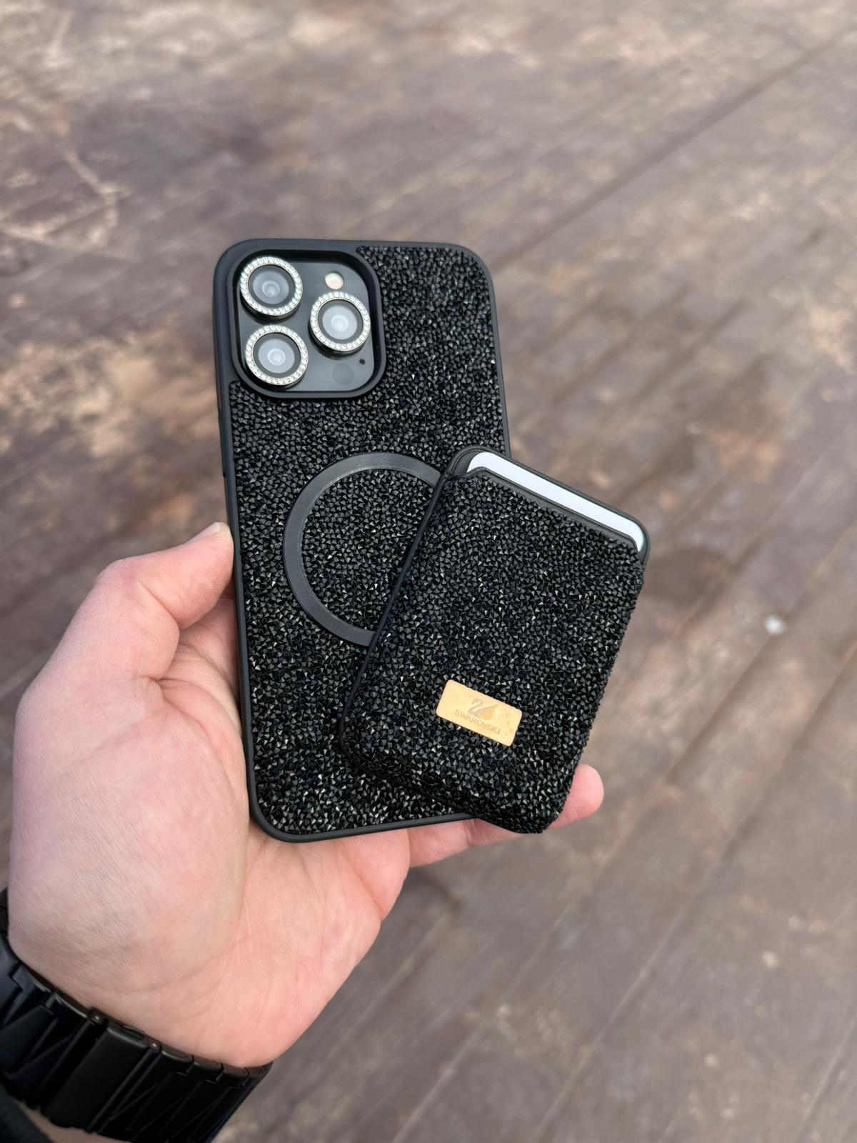 Swaroski Taşlı Magsafe Özelikli Kartlıklı Telefon Kılıfı