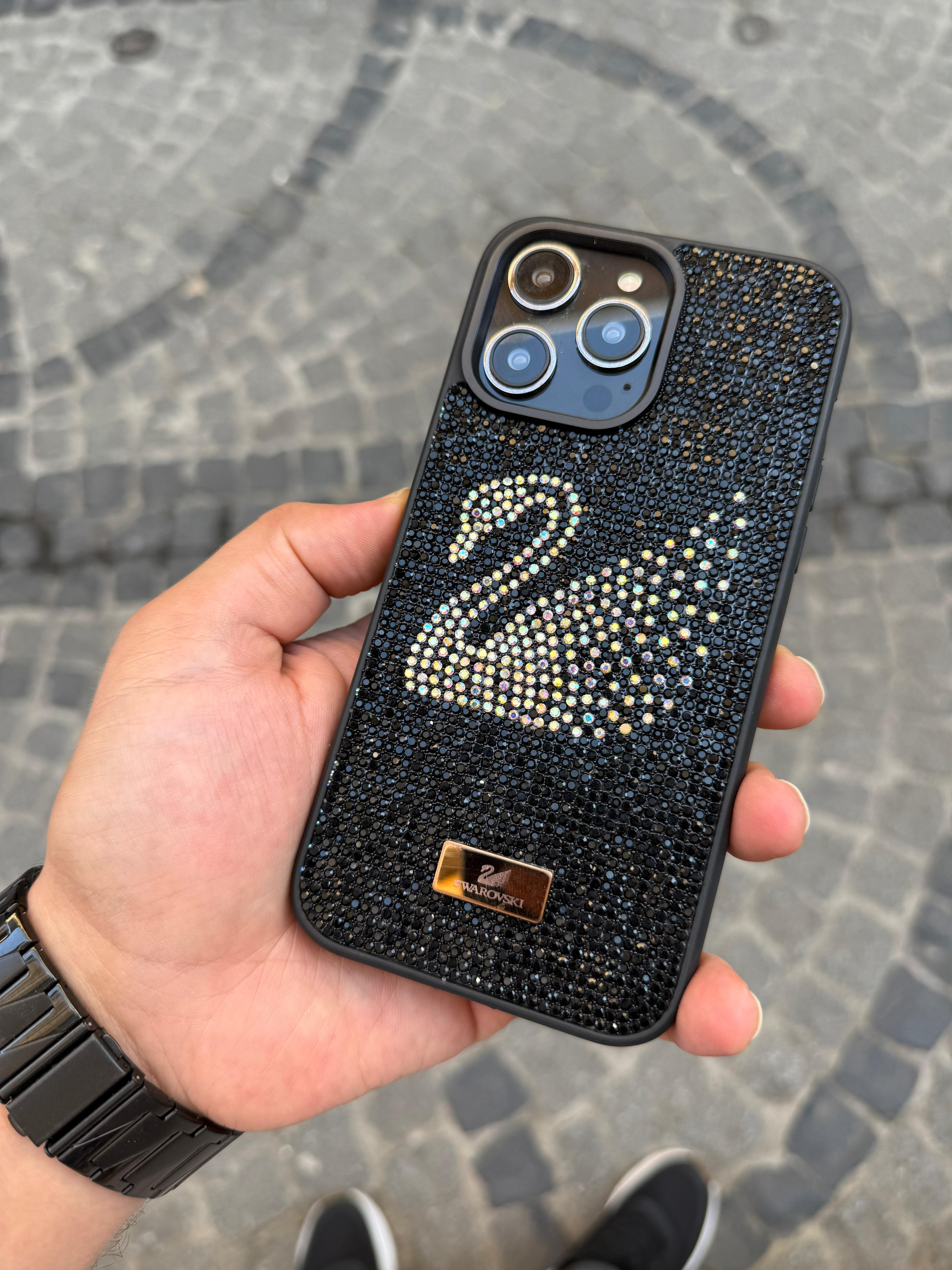 Swaroski TaşlıTelefon Kılıfı Siyah Renk