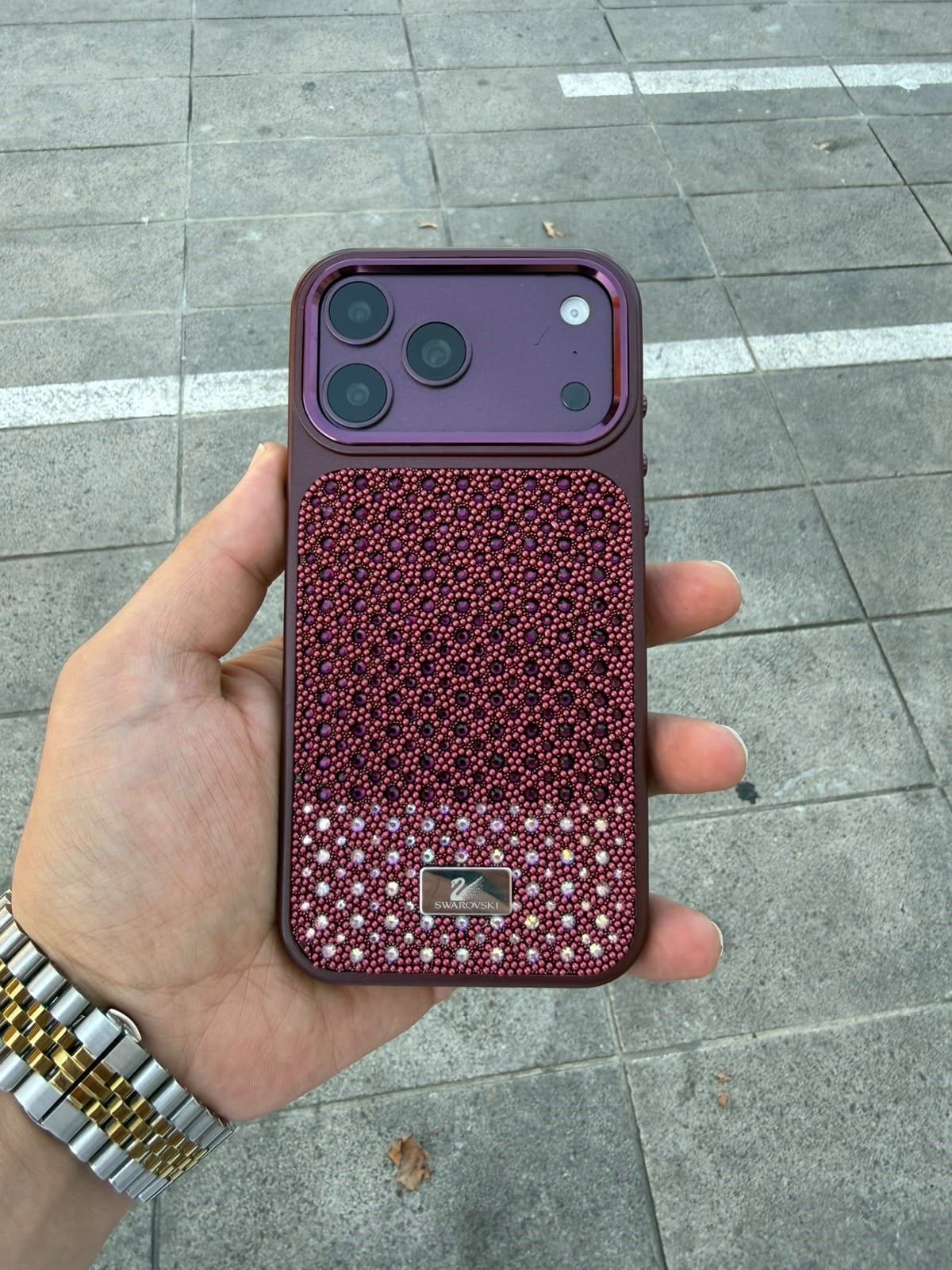 SWR Diamond Taşlı Luxury Kılıf Bordo Renkli