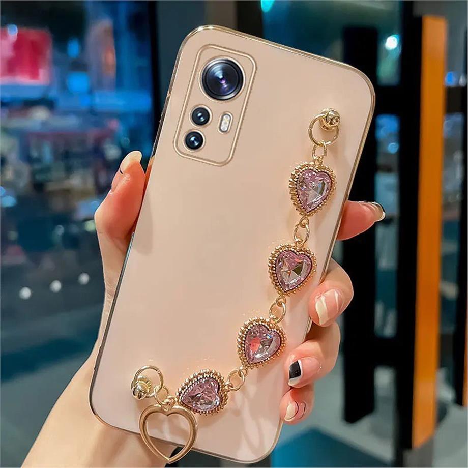 Taşlı Kalpli El Geçmeli Kamera Korumalı Lazer Kılıf Pembe