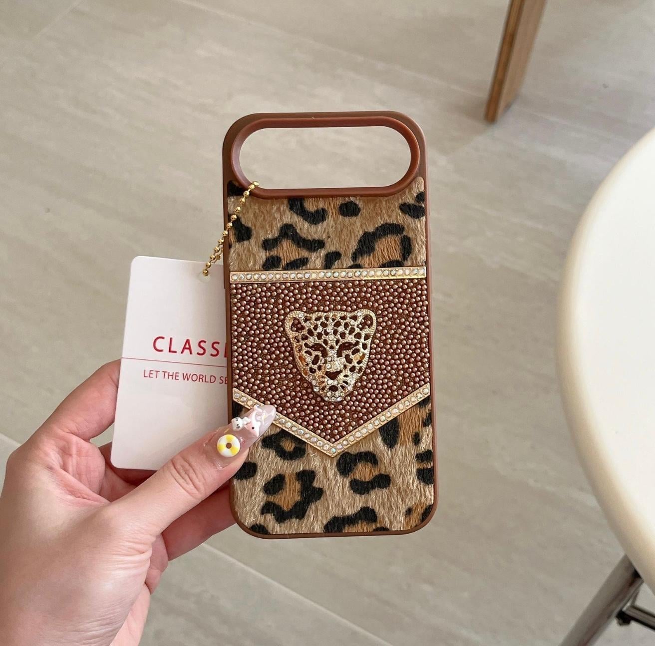 Tüylü Kahverengi Leopar Diamond Luxury Kılıflar