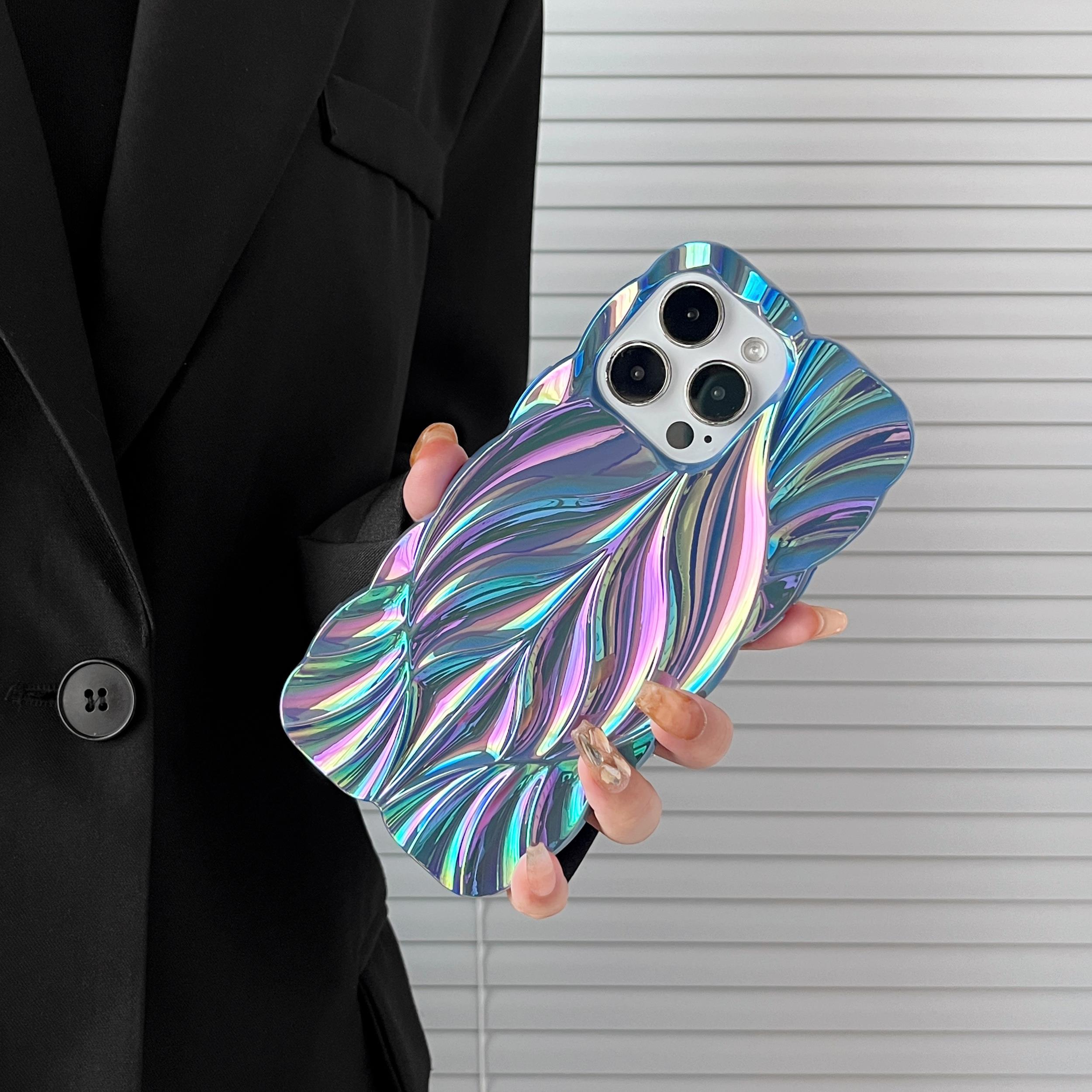Yaprak Motifli Parlak Silikon Telefon Kılıfı Mavi Renkli
