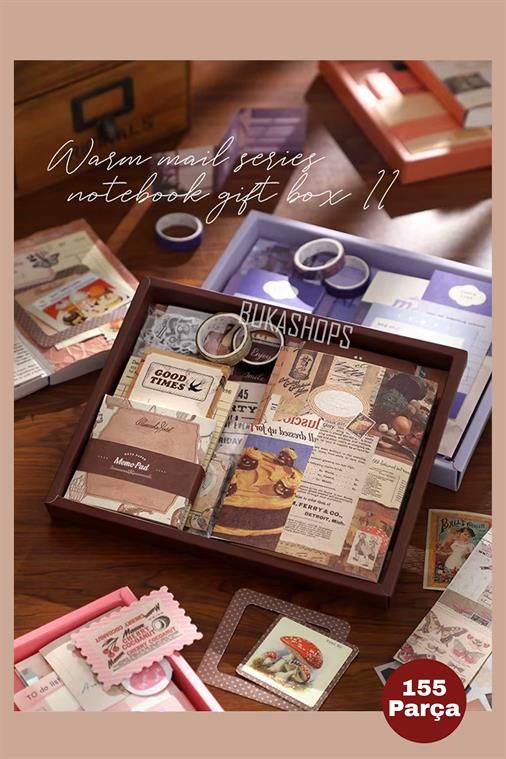 155 Parça Mega Vintage Journal Seti ve Scrapbook Seti - Retro Defter, Sticker, Washi Bant, Memo Pad Kiti