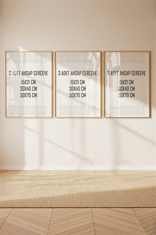 Ahşap Doğal Ahşap Tablo & Fotoğraf Çerçevesi 3'lü Set (Boyut Seçenekli)