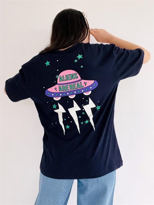 Aliens AreReal Lacivert T-Shirt