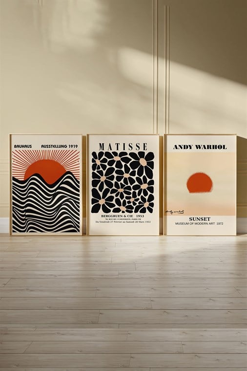 Ausstellung Matisse Andy Warhol 3'lü Tablo, Poster Seti - Çerçevesiz