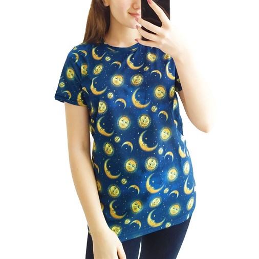 Ay-Güneş Dijital Baskı Unisex T-shirt