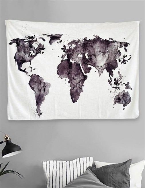 Beyaz Dünya Haritası Duvar Halısı 70x90cm
