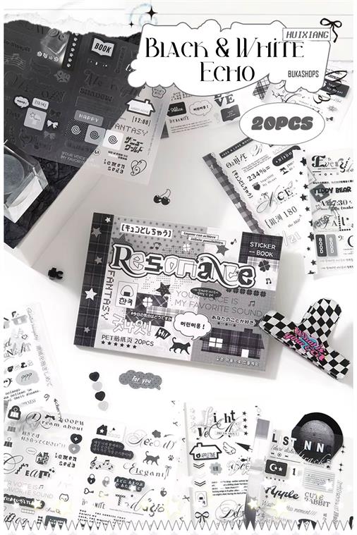 Bullet Journal ve Scrapbook Sticker Seti - 40 Parça Black & White Y2K ve Gotik Temalı Ajanda Süsleme