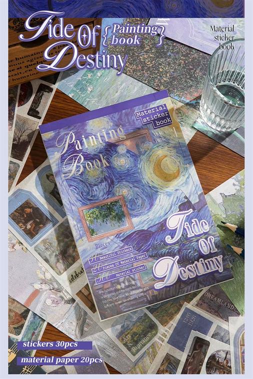 Bullet Journal ve Scrapbook Sticker Seti - 50 Sayfa Van Gogh ve Monet Sanat Temalı Ajanda Süsleme