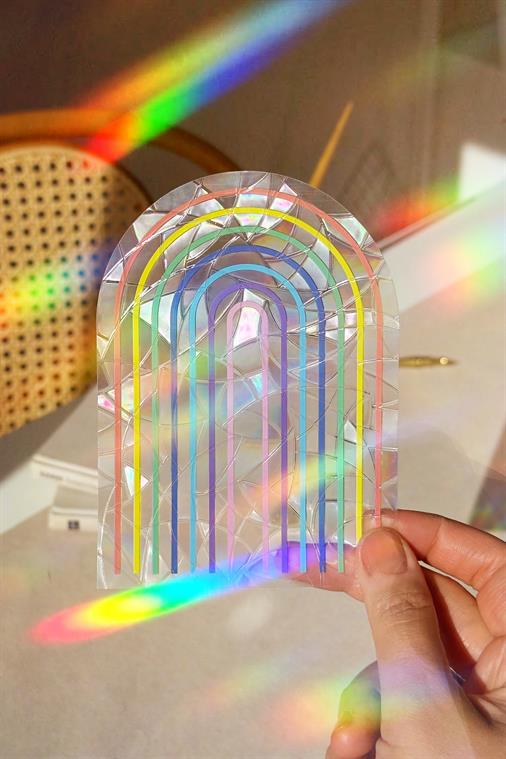 Holografik Düz Çizgili Gökkuşağı Sun Catcher - Modern Pencere Filmi