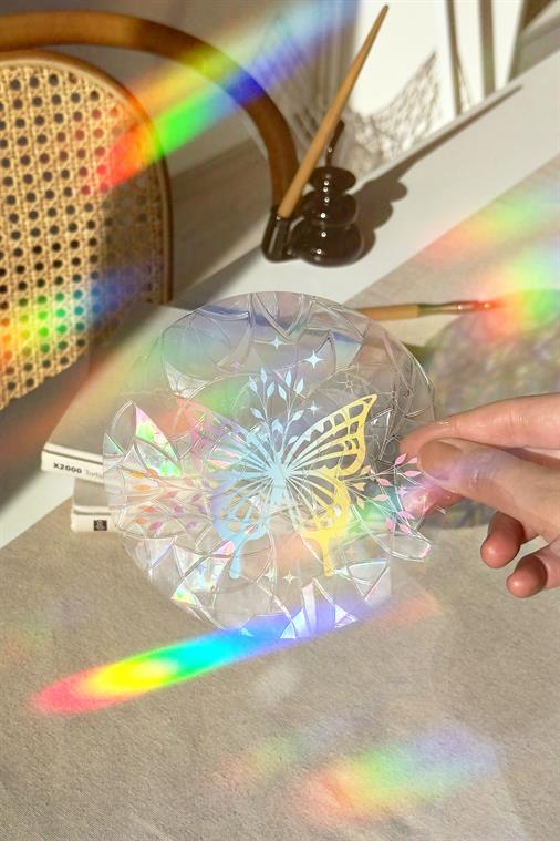 Holografik Gökkuşağı Kanatlı Kelebek Sun Catcher - Botanik Pencere Filmi