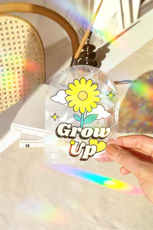 Holografik "Grow Up" Sun Catcher Sticker - Pozitif Mesajlı Gökkuşağı Pencere Filmi