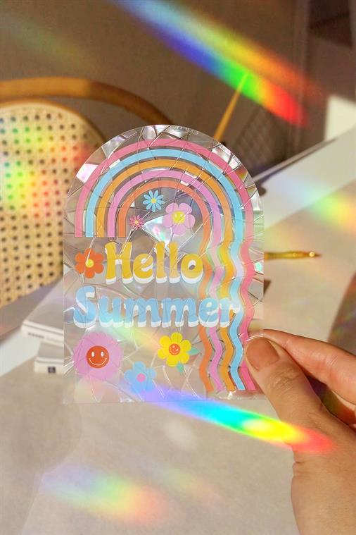 Holografik "Hello Summer" Sun Catcher - Yaz Enerjisi Gökkuşağı Pencere Filmi